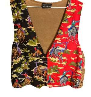 Vintage Anxiety Western Cowboy Novelty Print Split Design Vest